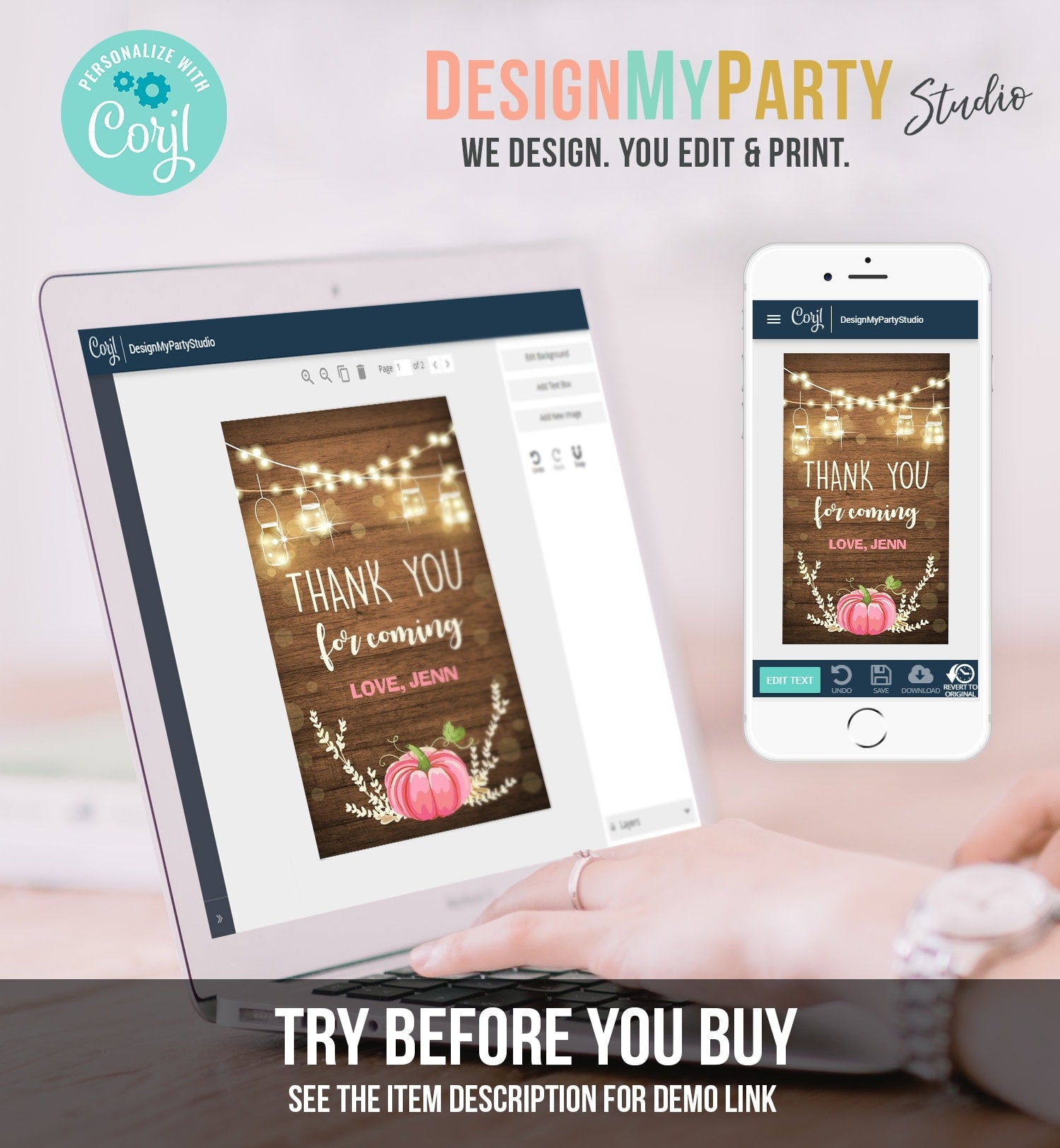 Editable Little Pumpkin Favor Tag Thank You Tag Birthday Baby Shower Rustic Wood Fall Autumn Pumpkin Download Corjl Template Printable 0015