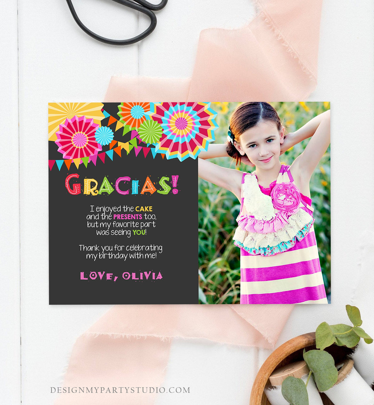 Editable Fiesta Gracias Thank You Card Mexican Birthday Party Baby Shower Graduation Note Digital Download Corjl Template Printable 0045