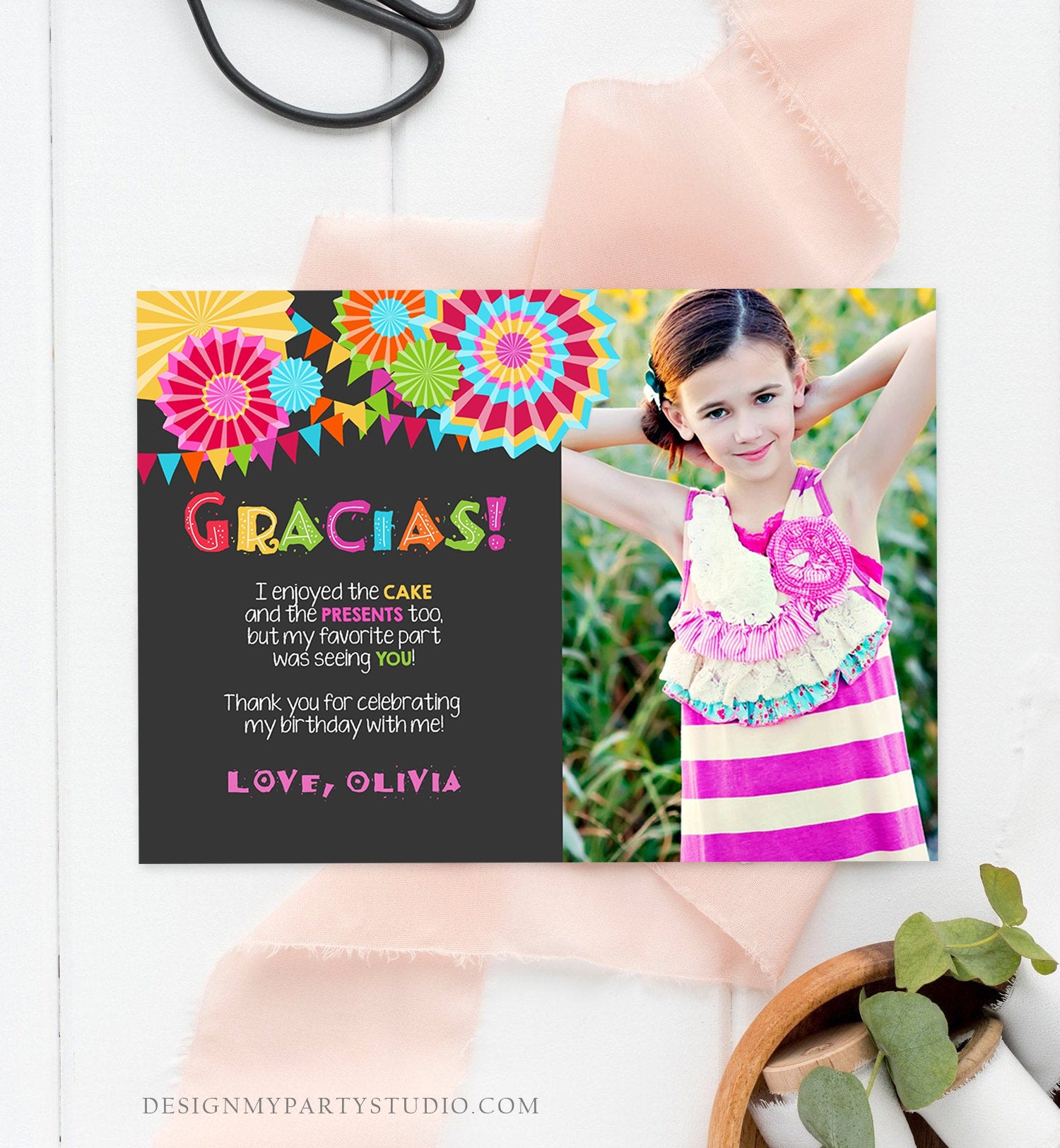 Editable Fiesta Gracias Thank You Card Mexican Birthday Party Baby Shower Graduation Note Digital Download Corjl Template Printable 0045