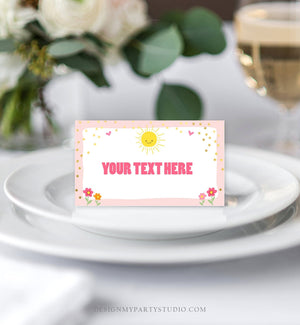 Editable Sunshine Food Labels Sunshine Place Card Sunshine Birthday Tent Card Escort Card Pink Girl Printable Template Corjl 0070