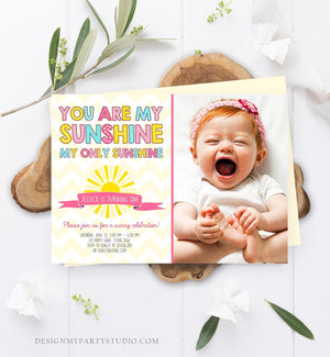 Editable Sunshine Birthday Party Invitation You Are My Sunshine 1st Birthday Invite Lemonade Pink Girl Printable Invite Template Corjl 0097