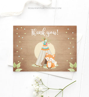 Editable Fox Thank you Card Woodland Thank you Note Fox Baby Shower Forest Birthday Teepee Boy Thank you Card Template Download Corjl 0052