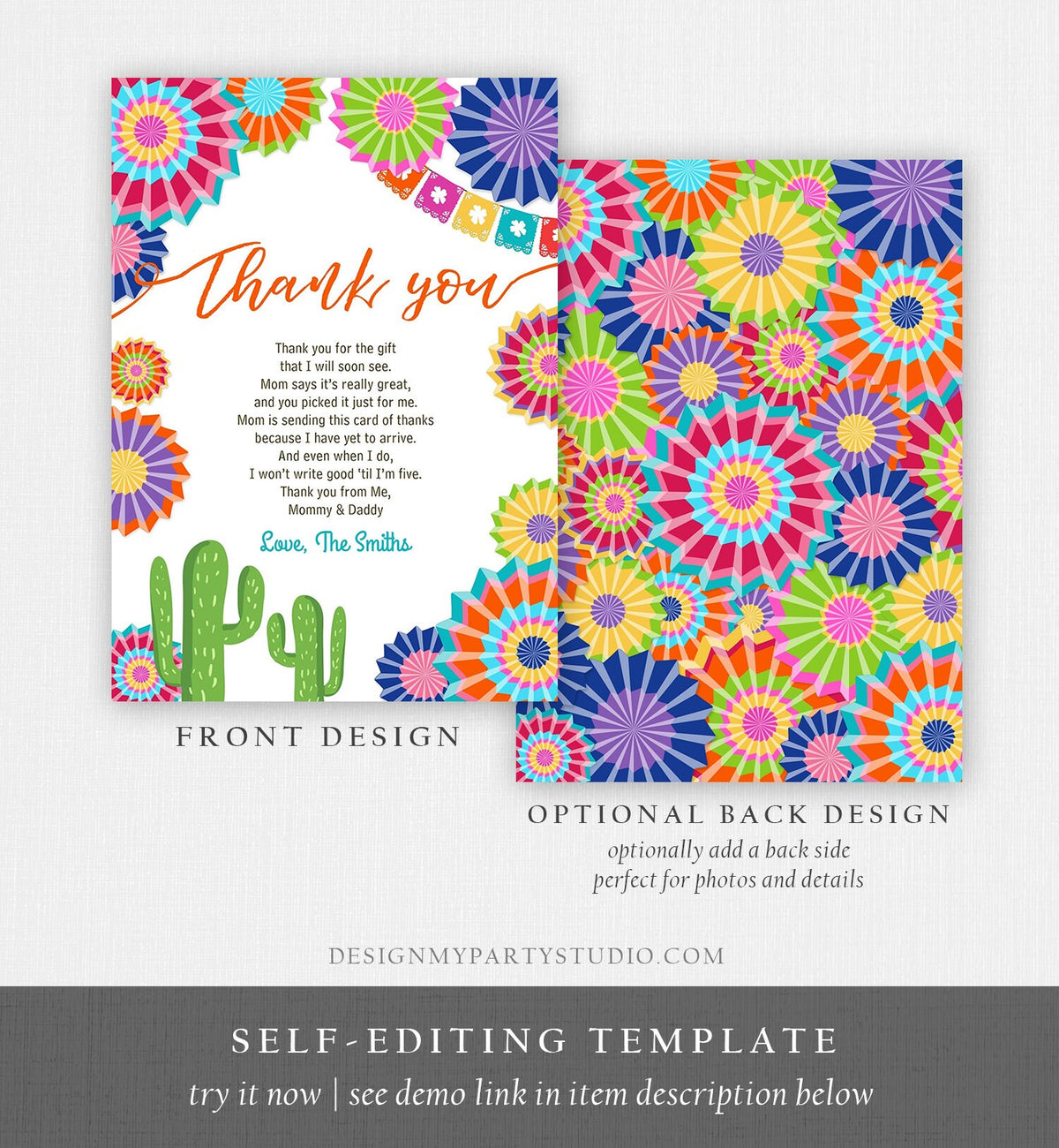 Editable Fiesta Baby Shower Thank You Card Insert Let&#39;s Fiesta Mexican Cactus Thank You Note Download Digital Corjl Template Printable 0236