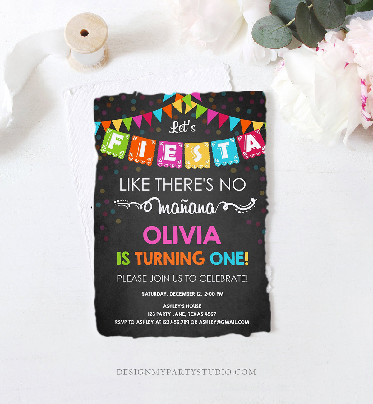 Editable Fiesta Birthday Invitation Let&#39;s Fiesta Like There is no Manana Cactus Mexican No Time to Siesta First Birthday Corjl Template 0045