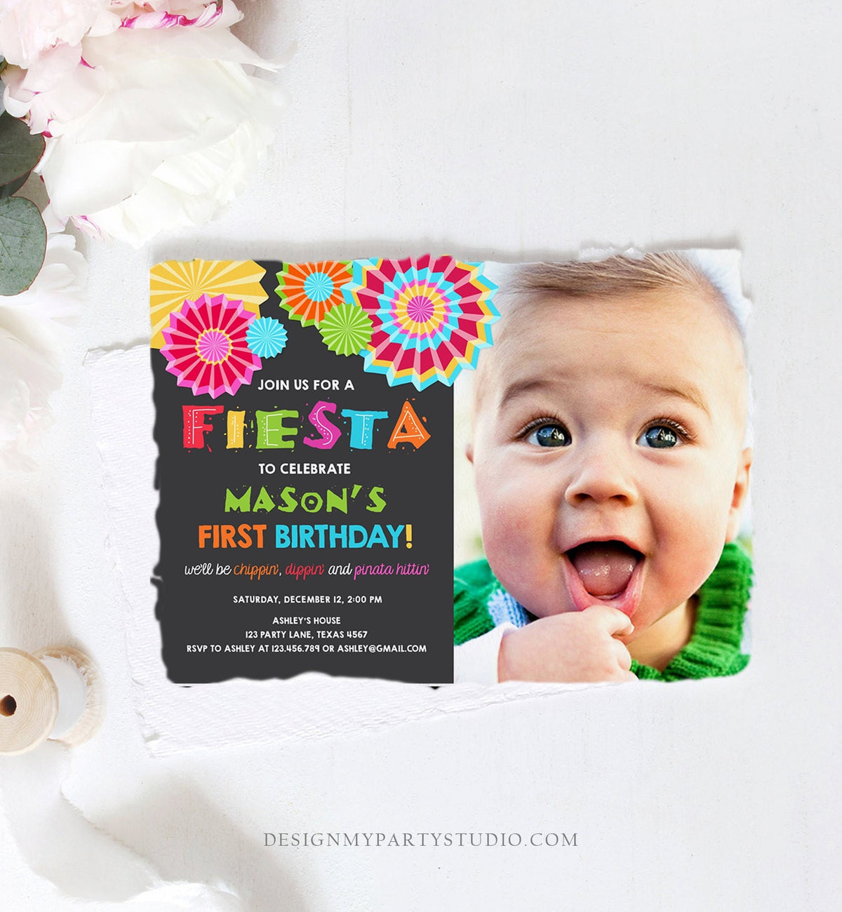 Editable Fiesta Birthday Invitation Let&#39;s Fiesta No Time To Siesta Cactus Mexican Boy First Birthday 1st Printable Corjl Template 0045