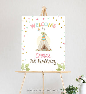 Editable Wild One Welcome Sign Party Wild and Three Birthday Sign Tribal Teepee Baby Shower Girl Boho Template PRINTABLE Corjl 0092