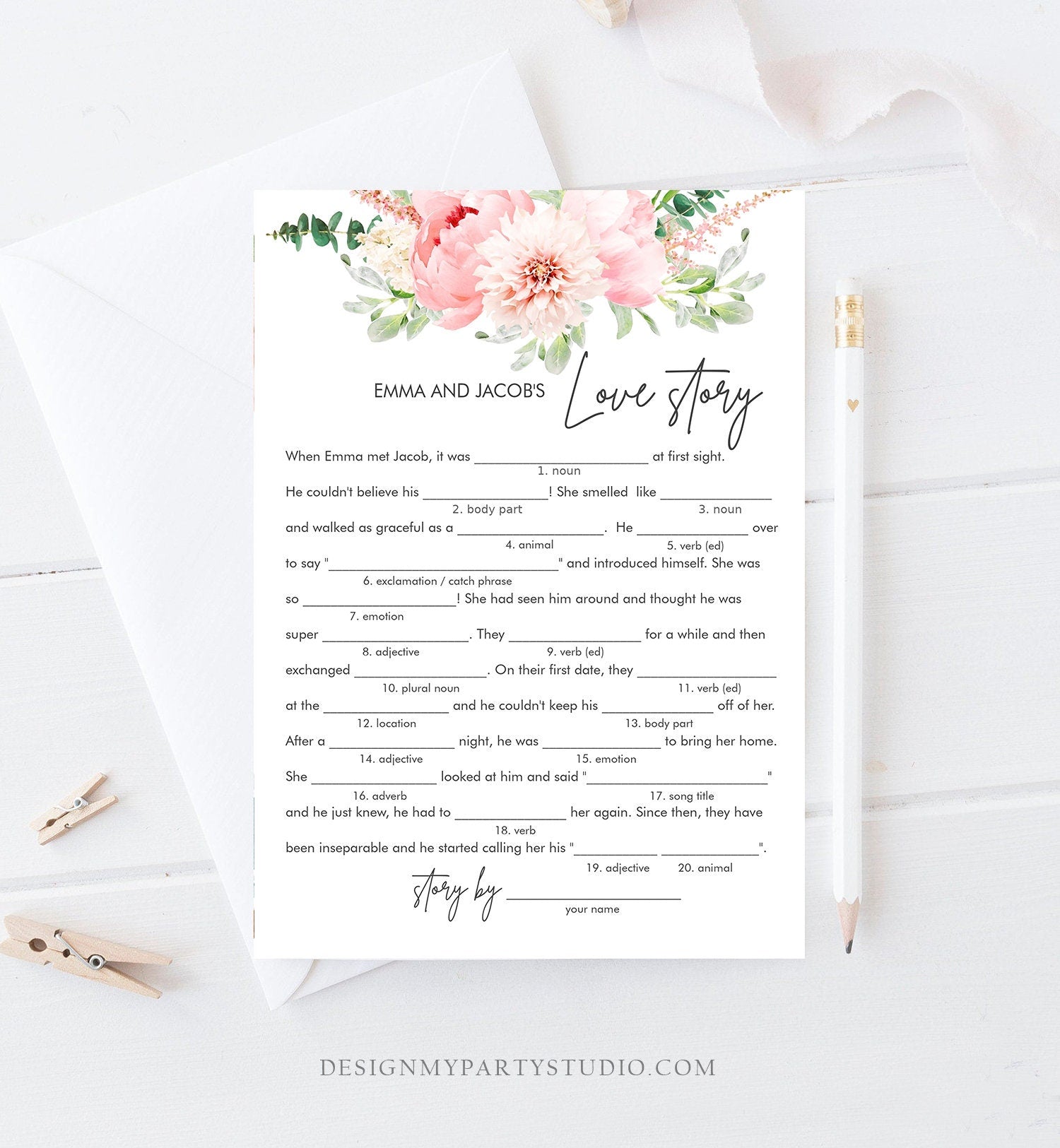 Editable Botanical Bridal Shower Game Bundle Set Flowers Floral Game Pink Peony Greenery Digital Download Corjl Template Printable 0167