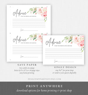 Editable Advice for the Bride-to-Be Card Bridal Shower Words of Wisdom Advice for Bride Game Botanical Flowers Pink Corjl Template 0044