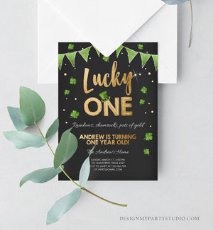 Editable St. Patrick's Day Birthday Invitation Shamrock Clover St Patricks day Birthday Lucky One Printable Invite Template Corjl 0115
