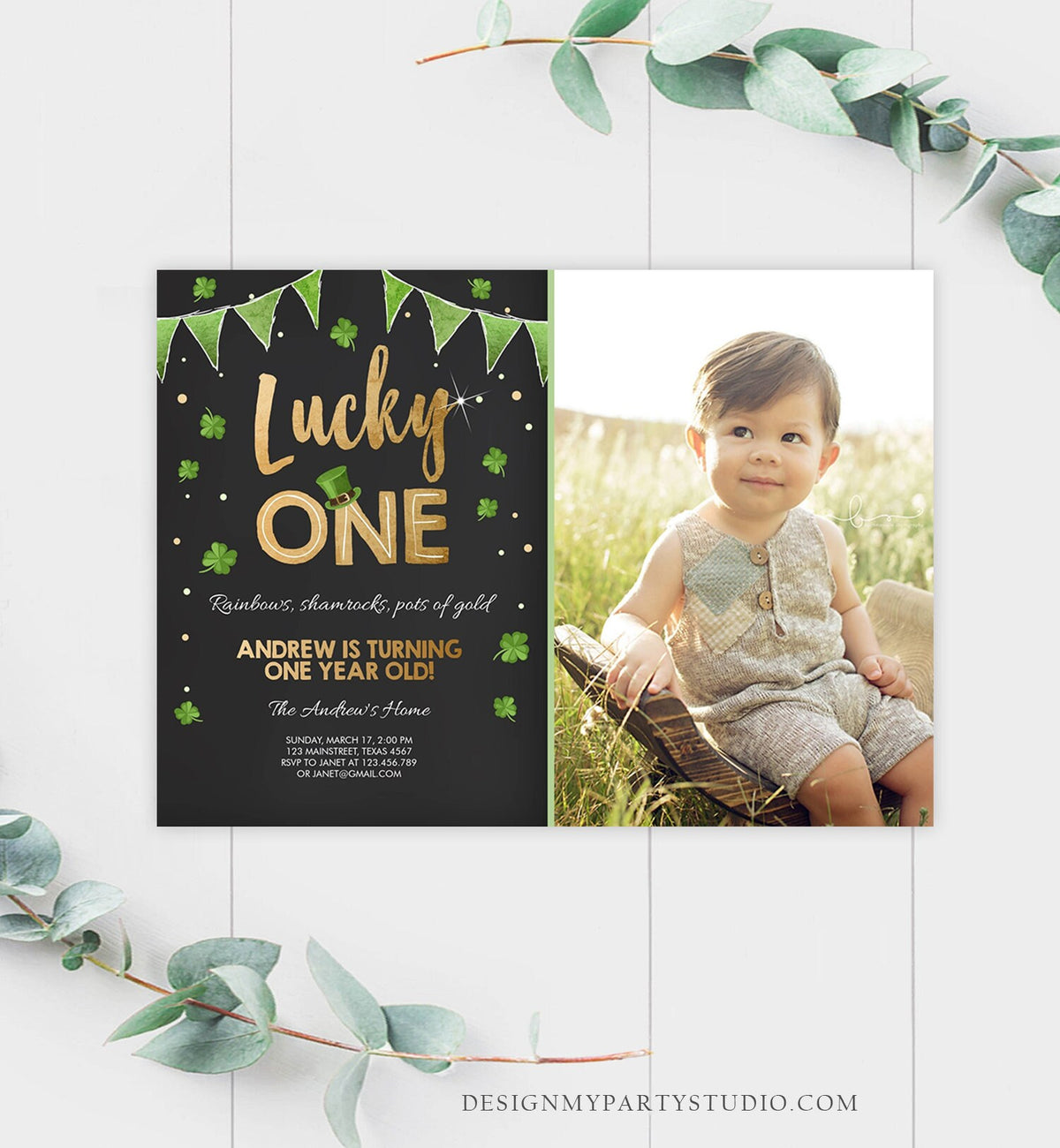 Editable St. Patrick&#39;s Day Birthday Invitation Shamrock Clover St Patricks day Birthday Lucky One Printable Invite Template Corjl 0115