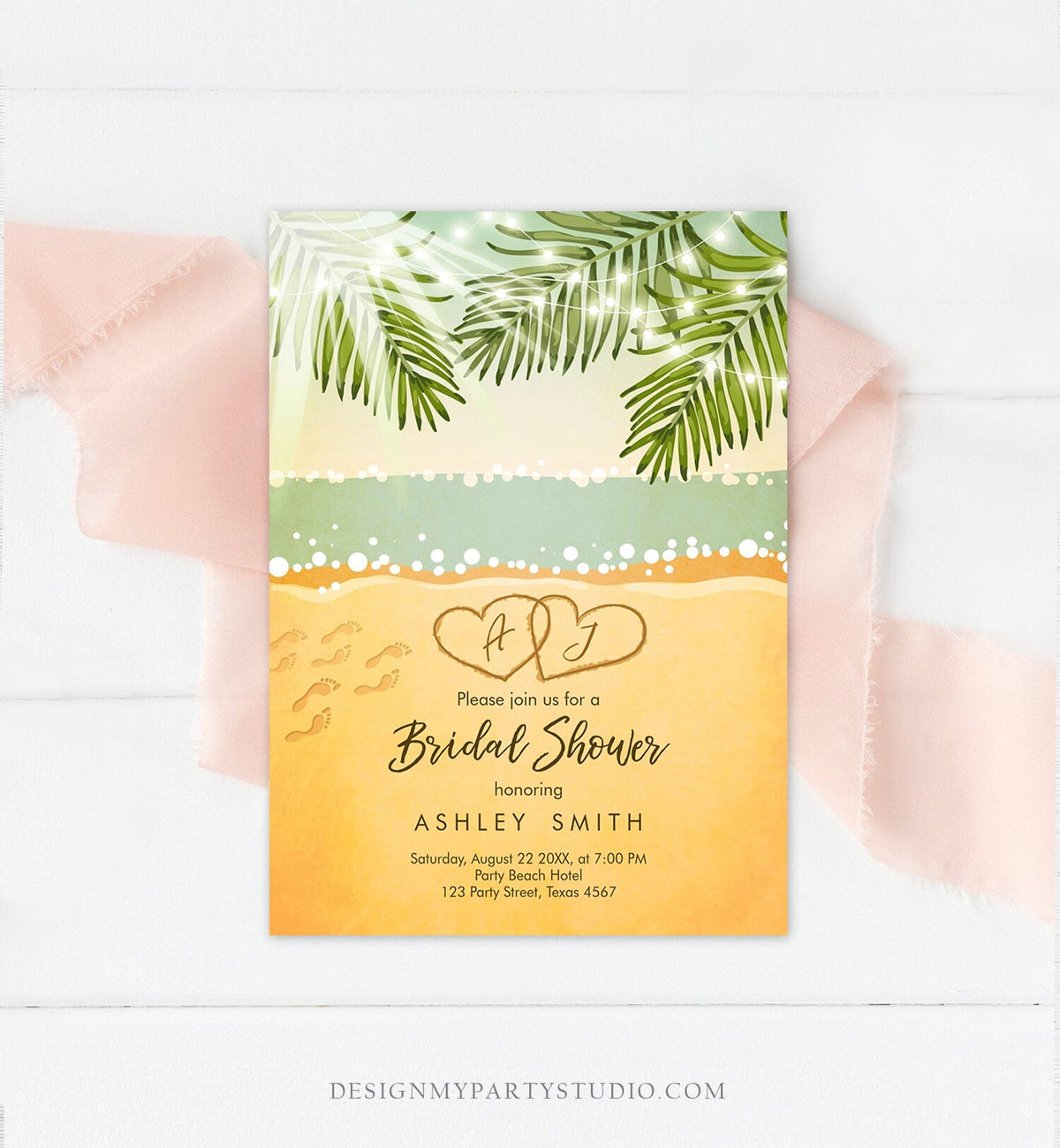 Editable Beach Bridal Shower Invitation Couples Shower Invite Wedding Shower Tropical Seashore Download Printable Template Corjl 0128