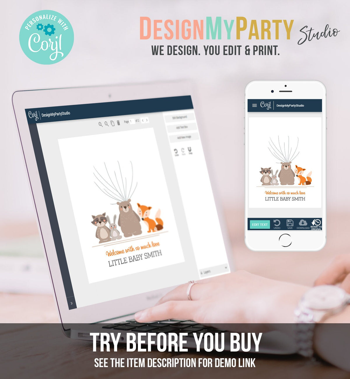 Editable Woodland Baby Shower Fingerprint Guestbook Thumbprints Guest Book Forest Animals Instant Download PRINTABLE Template Corjl 0010