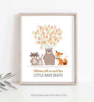 Editable Woodland Baby Shower Fingerprint Guestbook Thumbprints Guest Book Forest Animals Instant Download PRINTABLE Template Corjl 0010