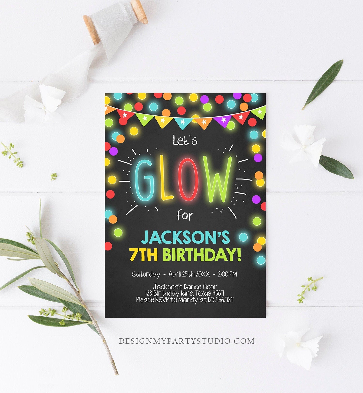 Editable Glow Birthday Invitation Glow Party Invite Neon Glow In The Dark Party Boys Teen Pink Download Printable Template Corjl 0310