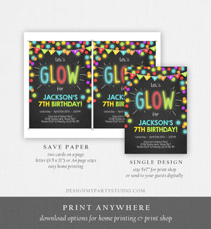Editable Glow Birthday Invitation Glow Party Invite Neon Glow In The Dark Party Boys Teen Pink Download Printable Template Corjl 0310