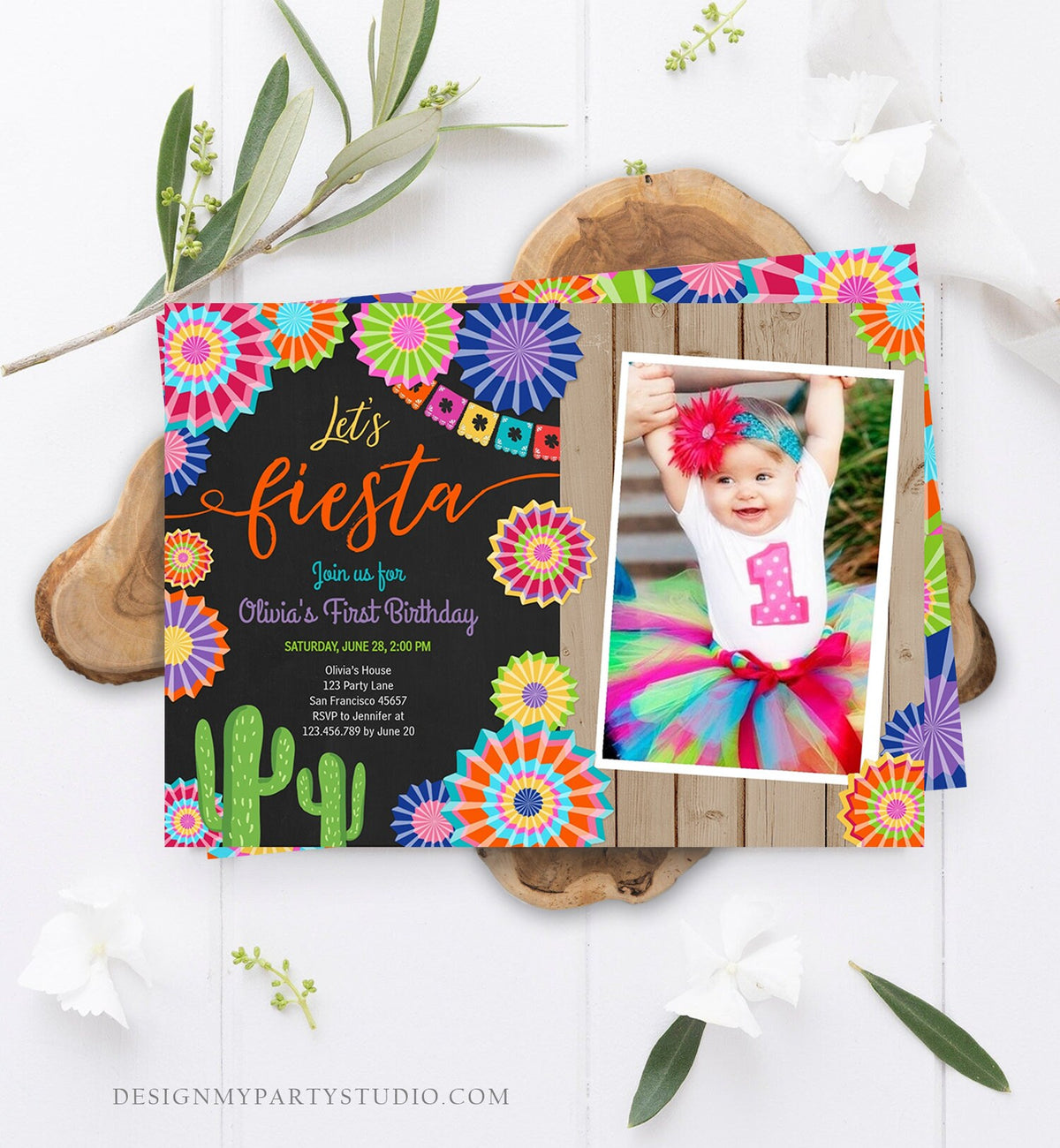 Editable Let&#39;s Fiesta Birthday Invitation ANY AGE Girl First Birthday Uno Cactus Cinco Mayo Mexican Download Corjl Template Printable 0236