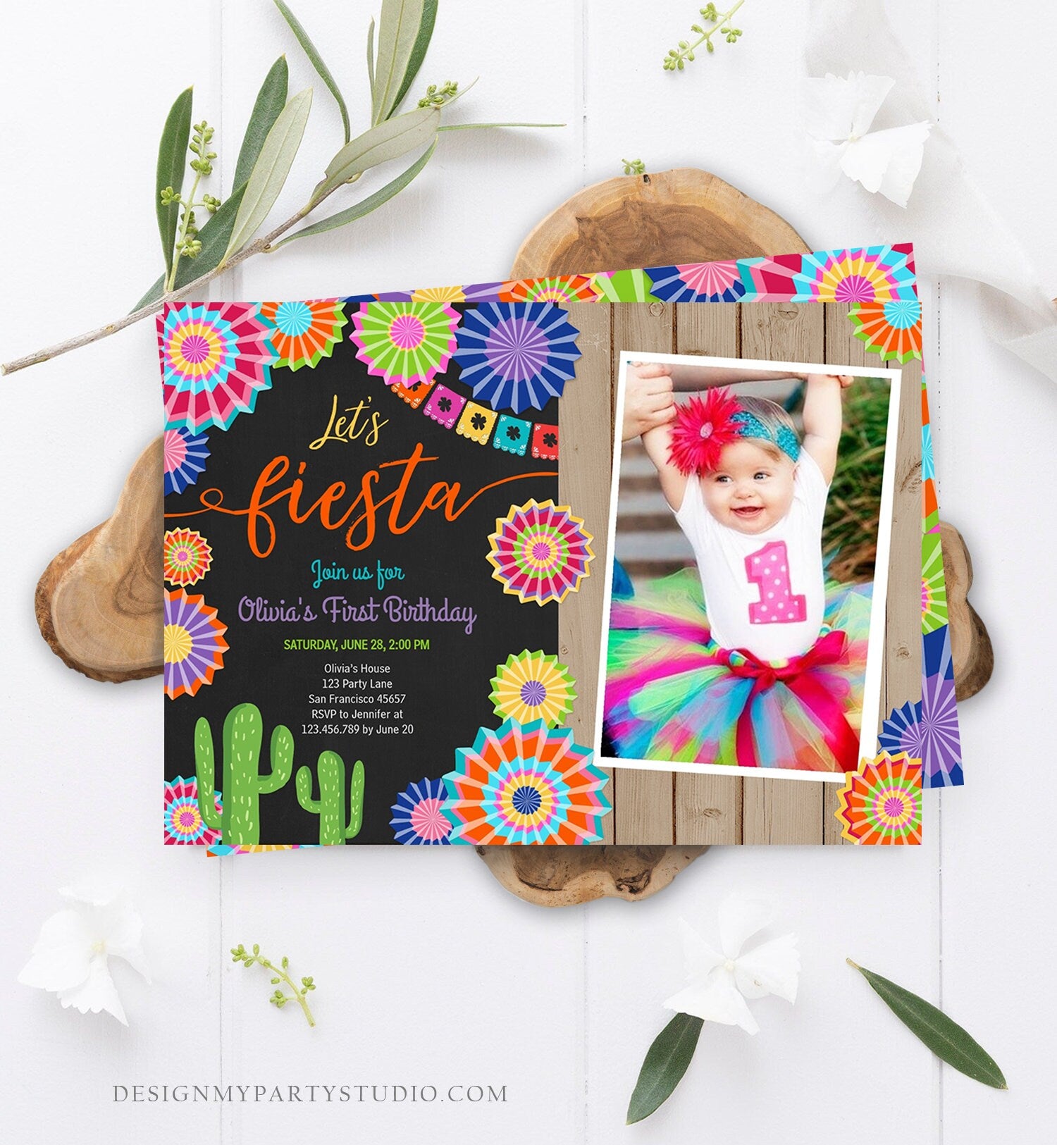Editable Let's Fiesta Birthday Invitation ANY AGE Girl First Birthday Uno Cactus Cinco Mayo Mexican Download Corjl Template Printable 0236