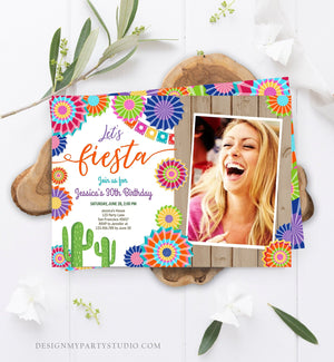 Editable Let's Fiesta Birthday Invitation ANY AGE Girl Woman Adult 30th Cactus Cinco Mayo Mexican Party Photo Corjl Template Printable 0236