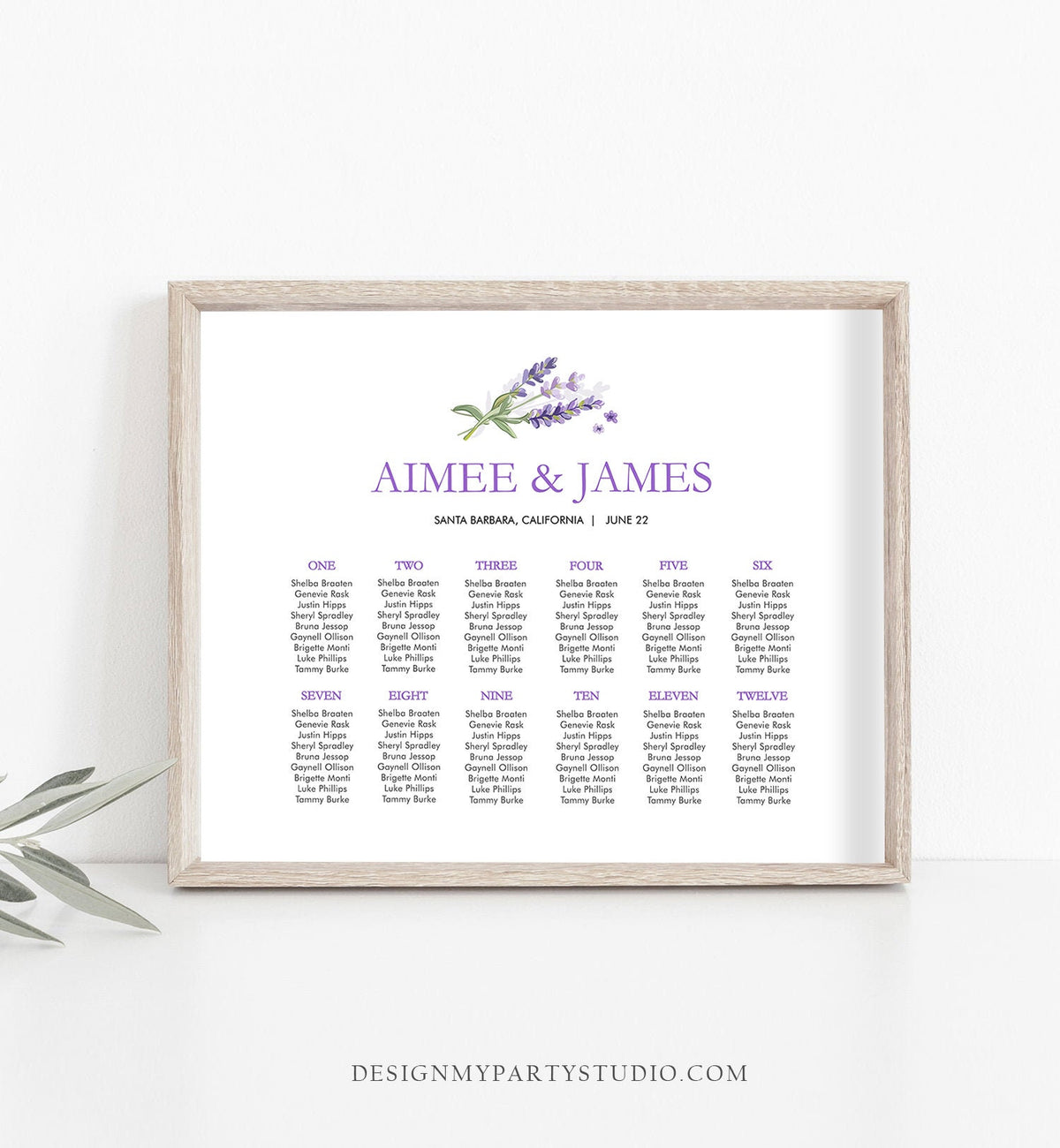Editable Lavender Seating Chart Wedding Seating Sign Greenery Bridal Shower Foliage Table Sign Download Corjl Template Printable 0206