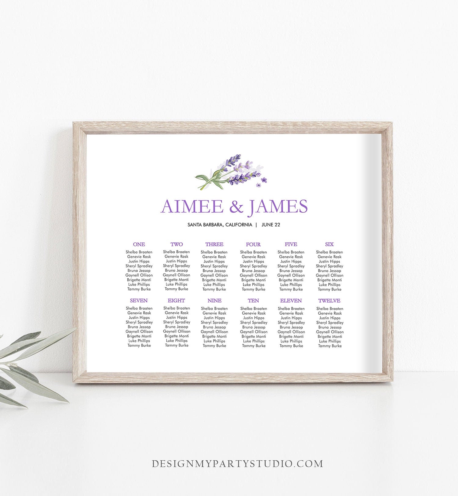 Editable Lavender Seating Chart Wedding Seating Sign Greenery Bridal Shower Foliage Table Sign Download Corjl Template Printable 0206