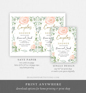 Editable Bohemian Couples Shower Invitation Eucalyptus Greenery Pink Floral Wedding Shower Instant Download Corjl Template Printable 0253