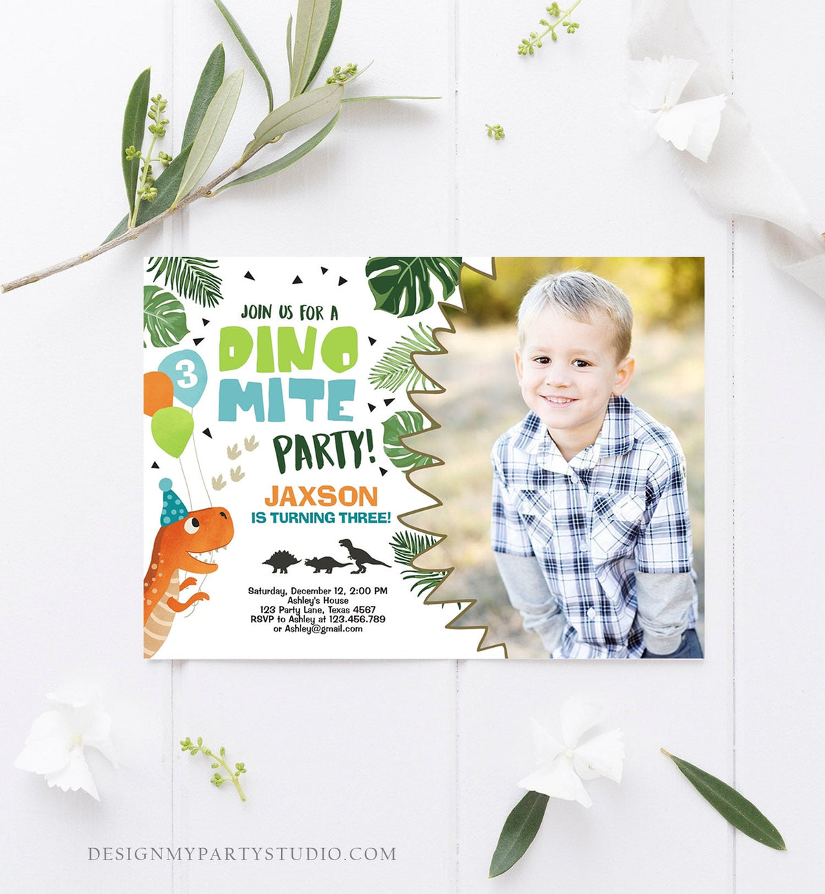 Editable Dinosaur Birthday Invitation Dino mite T-Rex Dig Party Prehistoric Boy Dino Fossil Download Printable Invite Template Corjl 0074
