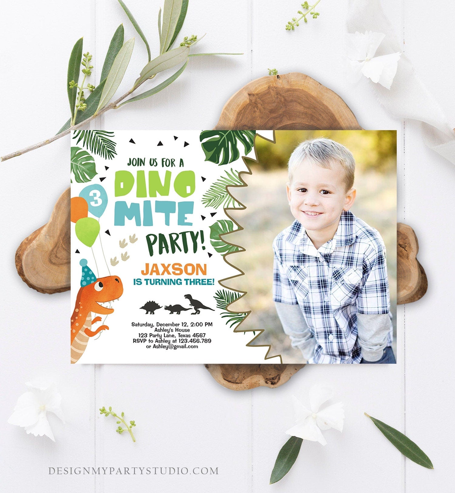 Editable Dinosaur Birthday Invitation Dino mite T-Rex Dig Party Prehistoric Boy Dino Fossil Download Printable Invite Template Corjl 0074