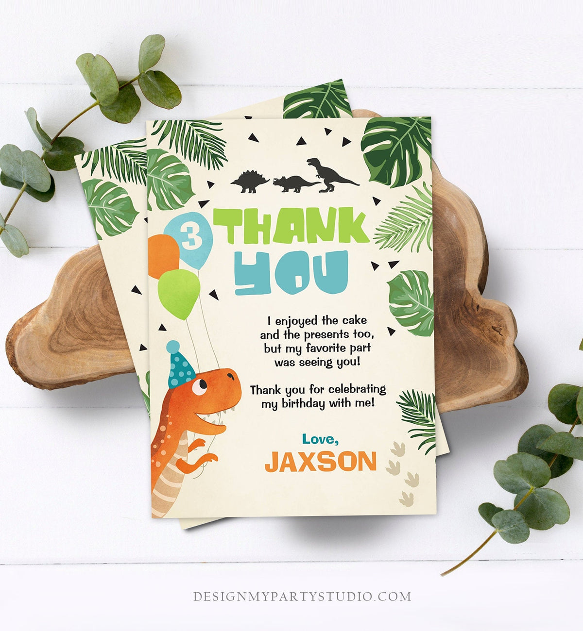 Editable Dinosaur Thank you Card Dino Birthday Dino Mite Prehistoric T-Rex ROAR Boy Dig Party Dino Dig Template Instant Download Corjl 0074