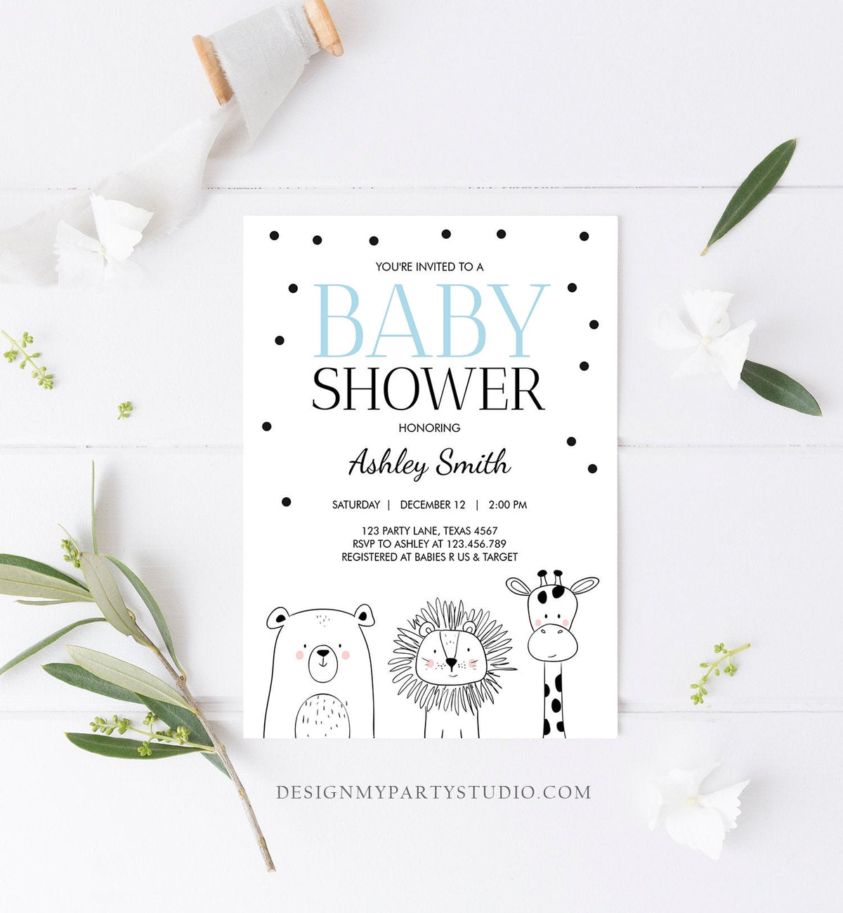 Editable Baby Shower Invitation Animals Cute Safari Animal Woodland Zoo Jungle Boy Modern Baby Shower Template Download Digital Corjl 0039
