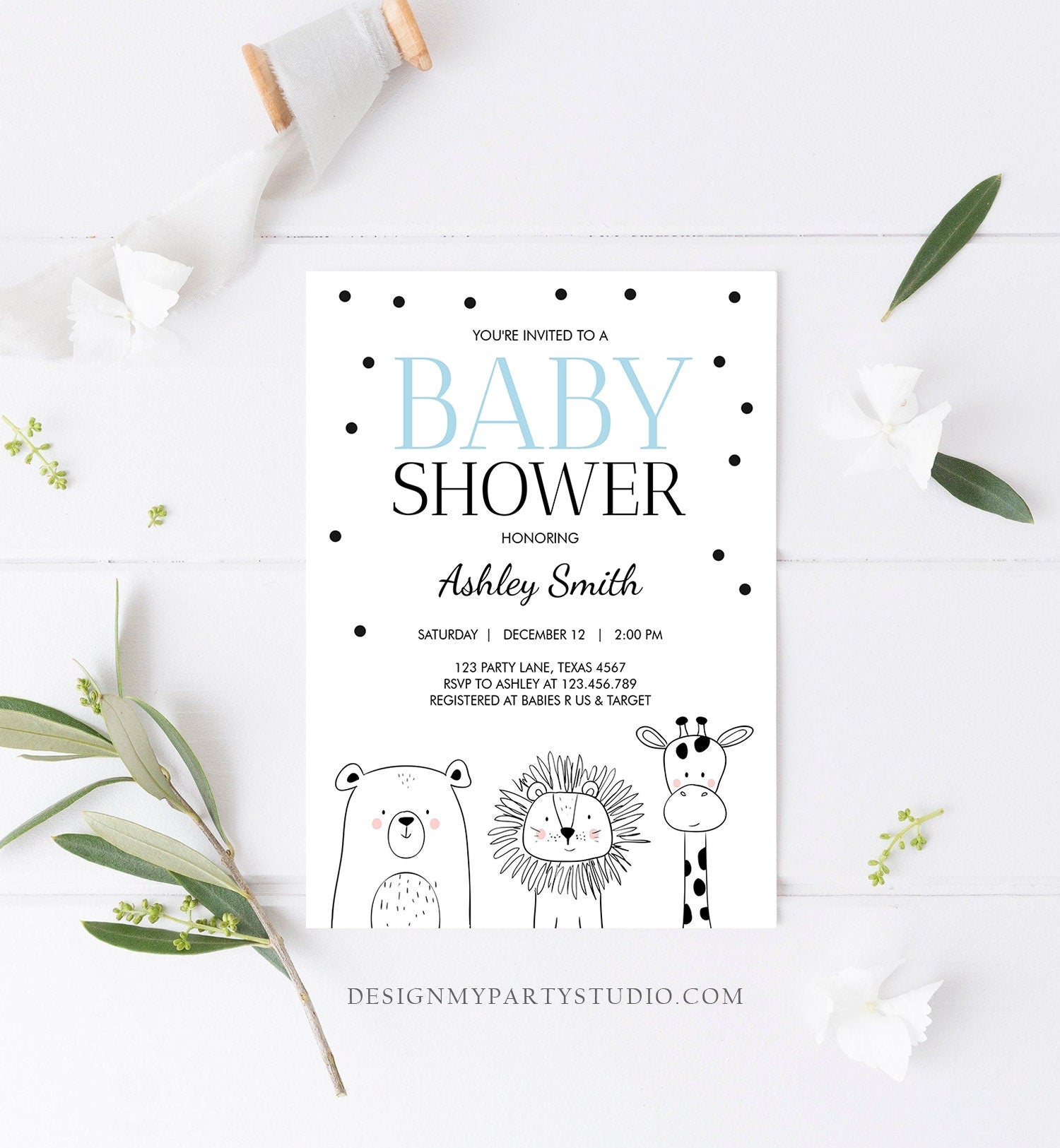 Editable Baby Shower Invitation Animals Cute Safari Animal Woodland Zoo Jungle Boy Modern Baby Shower Template Download Digital Corjl 0039