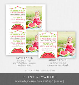 Editable Watermelon Birthday Invitation Girl One in a Melon Invite Melon Party Summer Fruit Instant Download Printable Template Corjl 0251