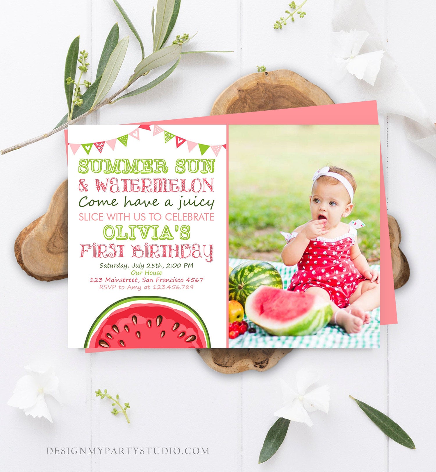 editable watermelon birthday invitation girl one in a melon invite