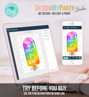 Editable Popsicle Birthday Invitation Summer Pool Party Popsicle Party Ice Cream Party Watercolor Download Printable Template Corjl 0143