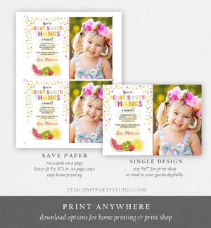 Editable Fruit Thank You Card Two-tti Frutti Party Birthday Pineapple Melon Orange Tutti Frutti Download Printable Corjl Template 0205