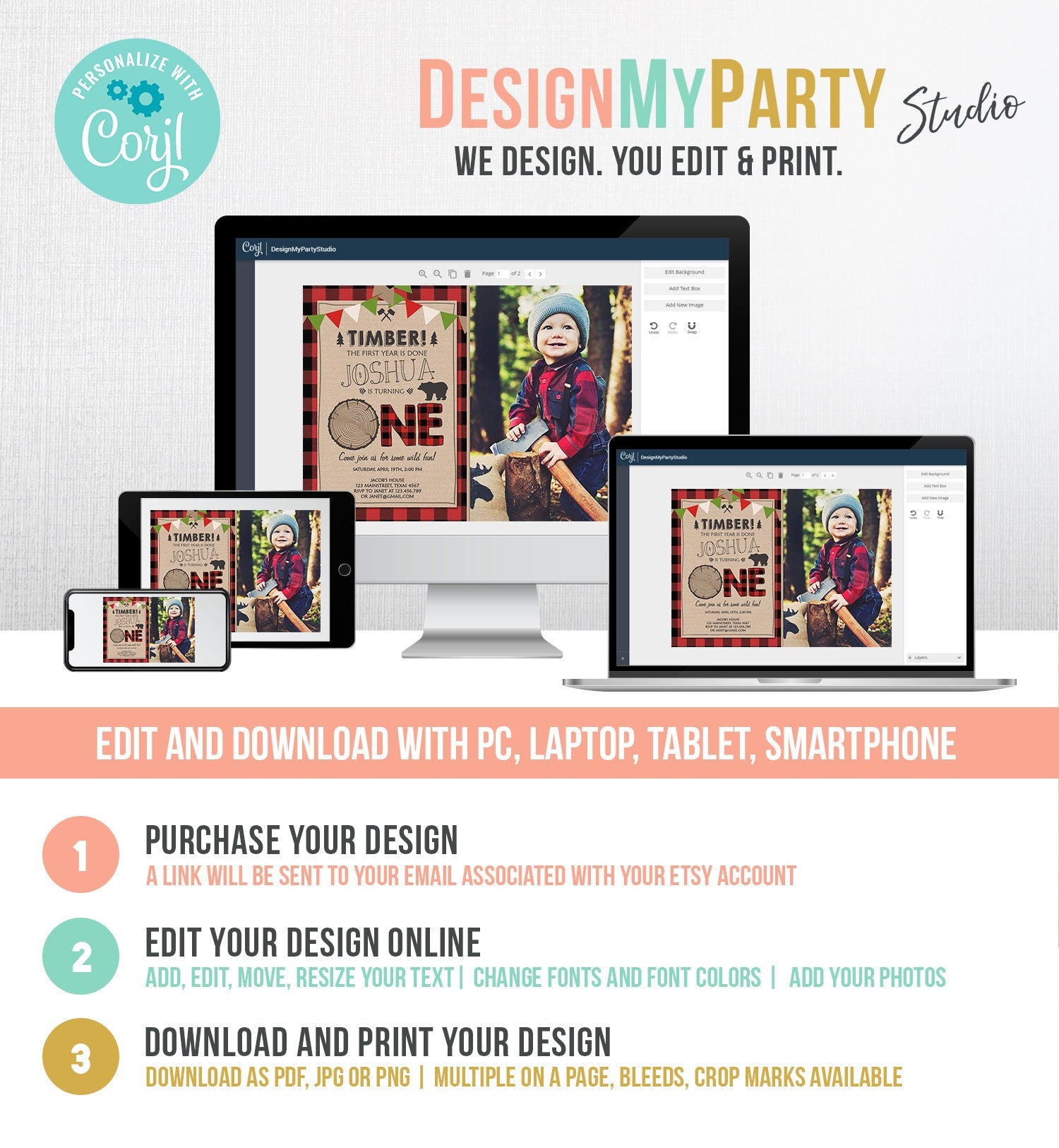 Editable Lumberjack Birthday Invitation Rustic Woodland Birthday Bear Forest Red Plaid Instant Download Printable Template Corjl 0026