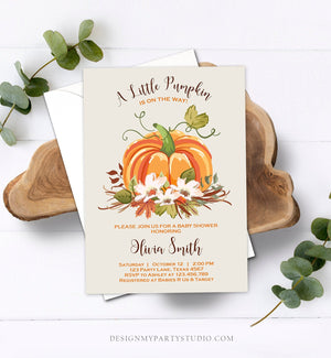 Editable Pumpkin Baby Shower invitation Rustic Gender Neutral Brown Shower Autumn Fall Invitation Template Download Digital Corjl 0049