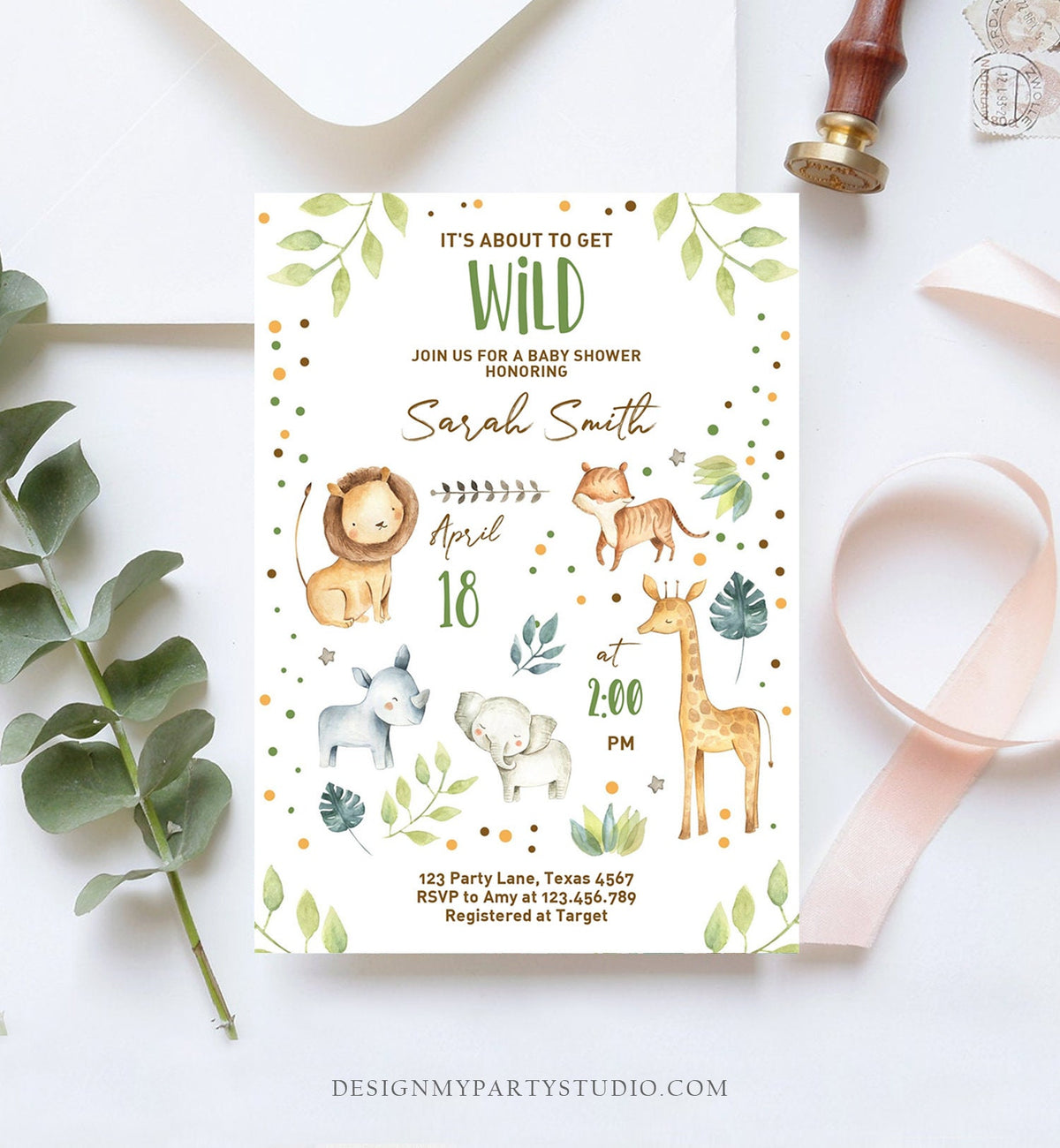 Editable Baby Shower Invitation Jungle Safari Animals Baby Shower Invite Gender Neutral Rustic Wild Download Printable Template Corjl 0164