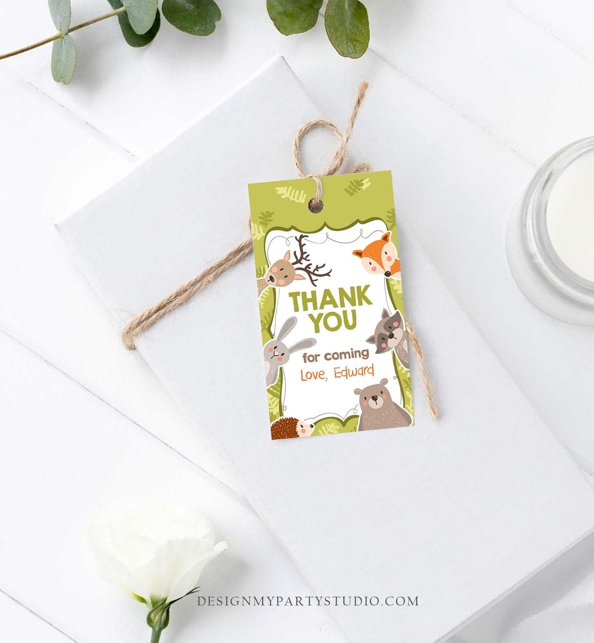 Editable Woodland Favor tags Woodland Animals Thank you tags Label tags Forest Animals Thank you Bear Fox Bunny Birthday Template Corjl 0084