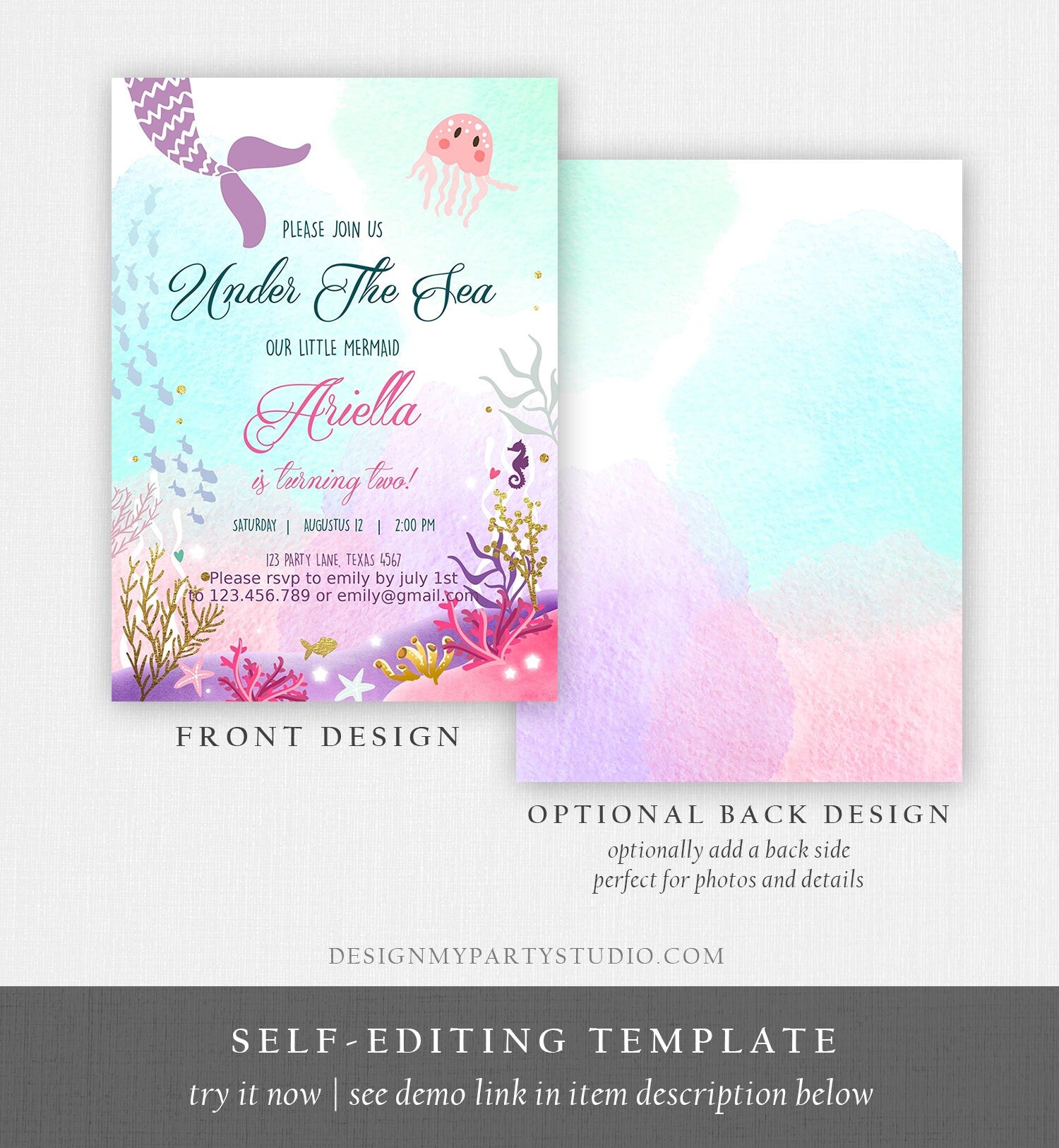 Editable Under The Sea Birthday Invitation First Birthday Mermaid Tail - Design My Party Studio editable-under-the-sea-birthday-invitation-first-birthday-mermaid-tail-design-my-party-studio