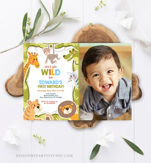 Editable Birthday Invitation Safari Animals Wild Invitation Jungle Animals Safari Zoo Boy Download Printable Template Corjl Digital 0086