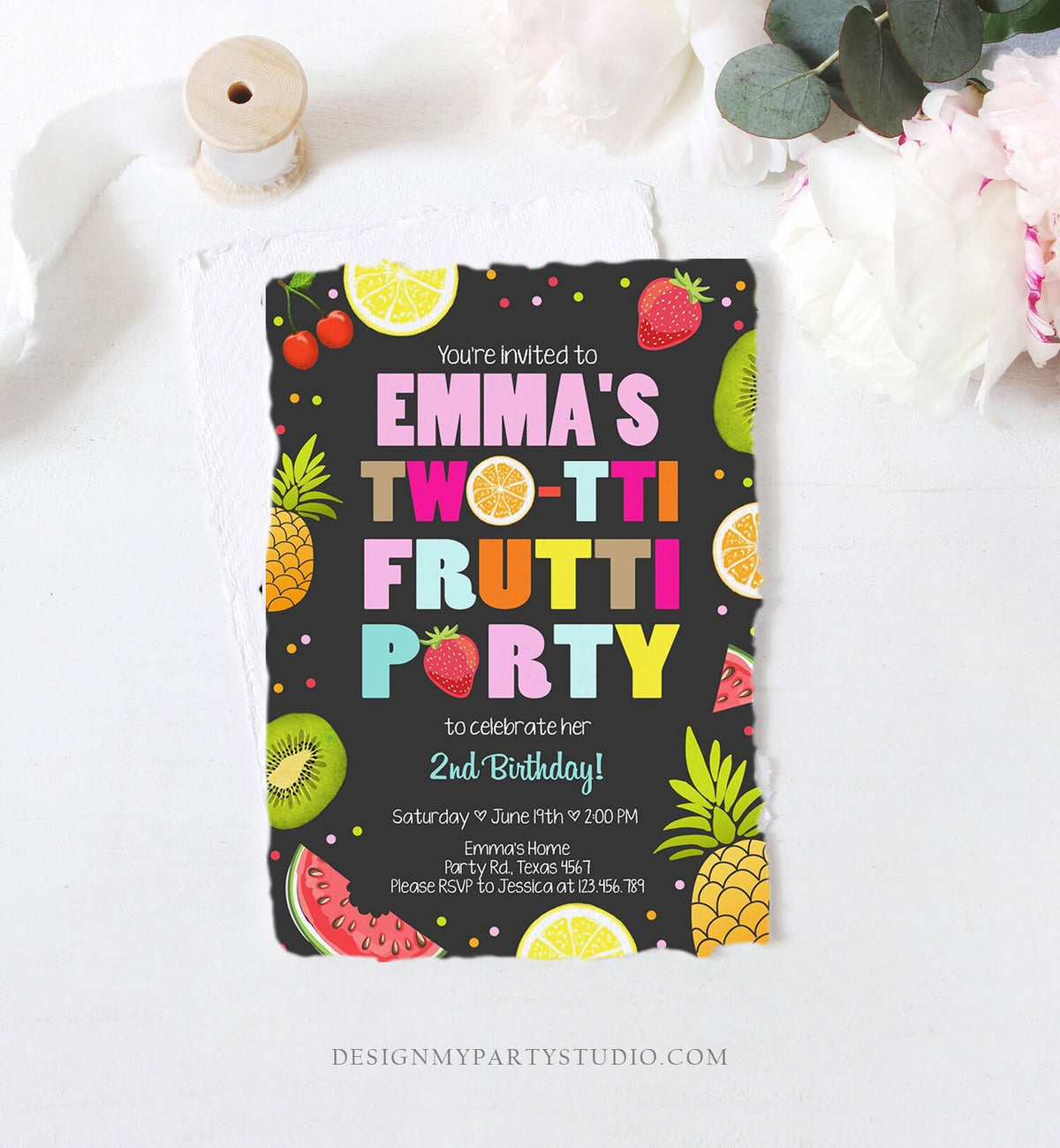 Editable Two-tti Frutti Birthday Invitation Tutti Frutti Party Fruit Tropical Summer Instant Download Printable Template Digital Corjl 0127