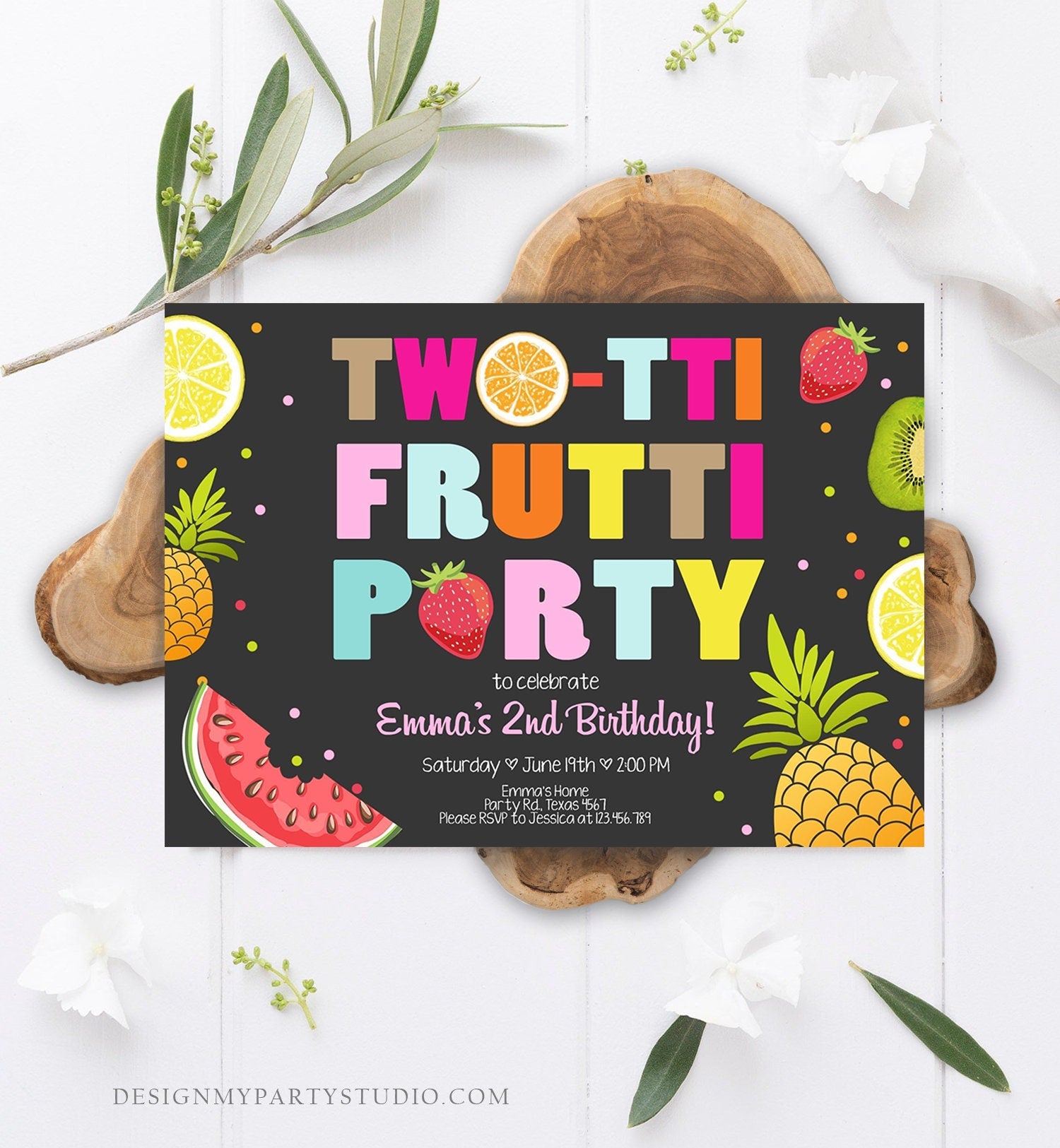 Editable Two-tti Frutti Birthday Invitation Tutti Frutti Party Fruit Tropical Summer Instant Download Printable Template Digital Corjl 0127