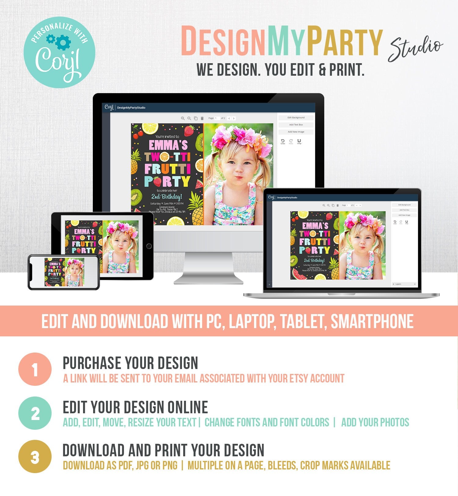 Editable Two-tti Frutti 2nd Birthday Invitation Twotti Frutti Party Fruit Tropical Summer Download Printable Template Digital Corjl 0127