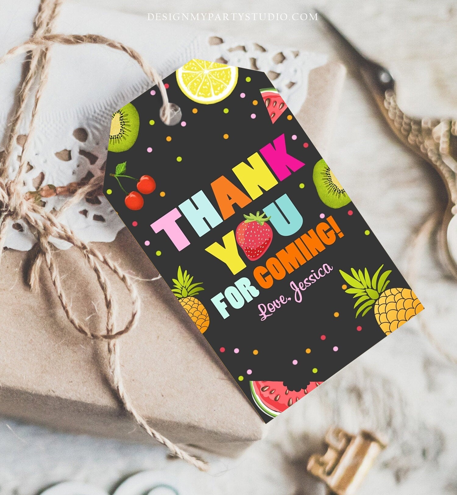 Editable Two-tti Frutti Favor Tag Birthday Tutti Fruity Party Fruit Thank You Tag Tropical Summer Download Printable Digital Corjl 0127