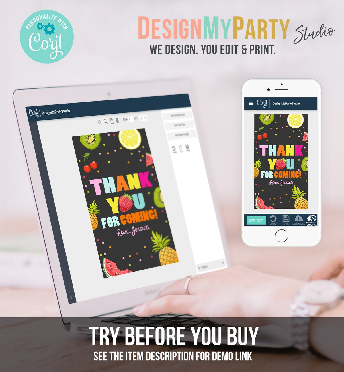 Editable Two-tti Frutti Favor Tag Birthday Tutti Fruity Party Fruit Thank You Tag Tropical Summer Download Printable Digital Corjl 0127