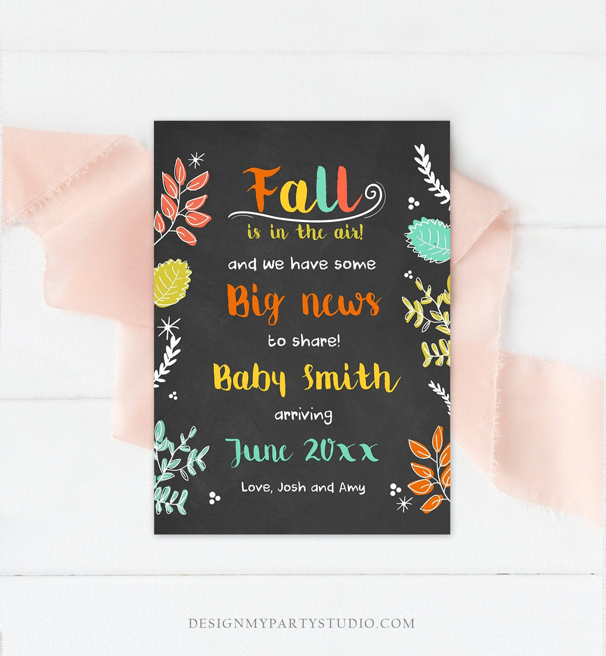 Editable Fall Pregnancy Announcement Autumn Fall is in the Air Thanksgiving We&#39;re Expecting a Baby On the Way Corjl Template Printable