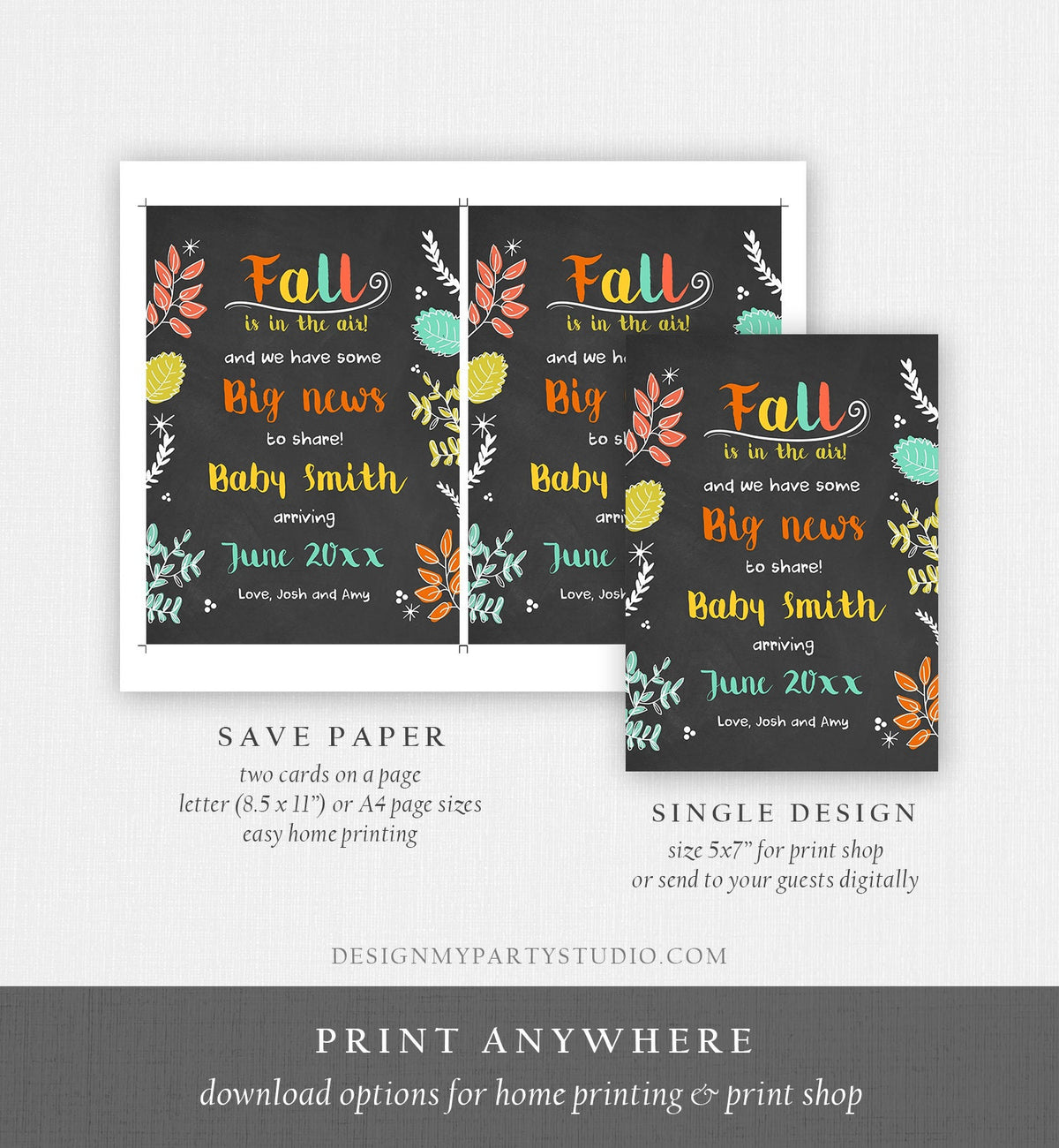 Editable Fall Pregnancy Announcement Autumn Fall is in the Air Thanksgiving We&#39;re Expecting a Baby On the Way Corjl Template Printable