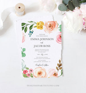 Editable Floral Wedding Invitation Bohemian Pink Floral Greenery Botanical Flowers Boho Vintage Download Corjl Template Printable 0166