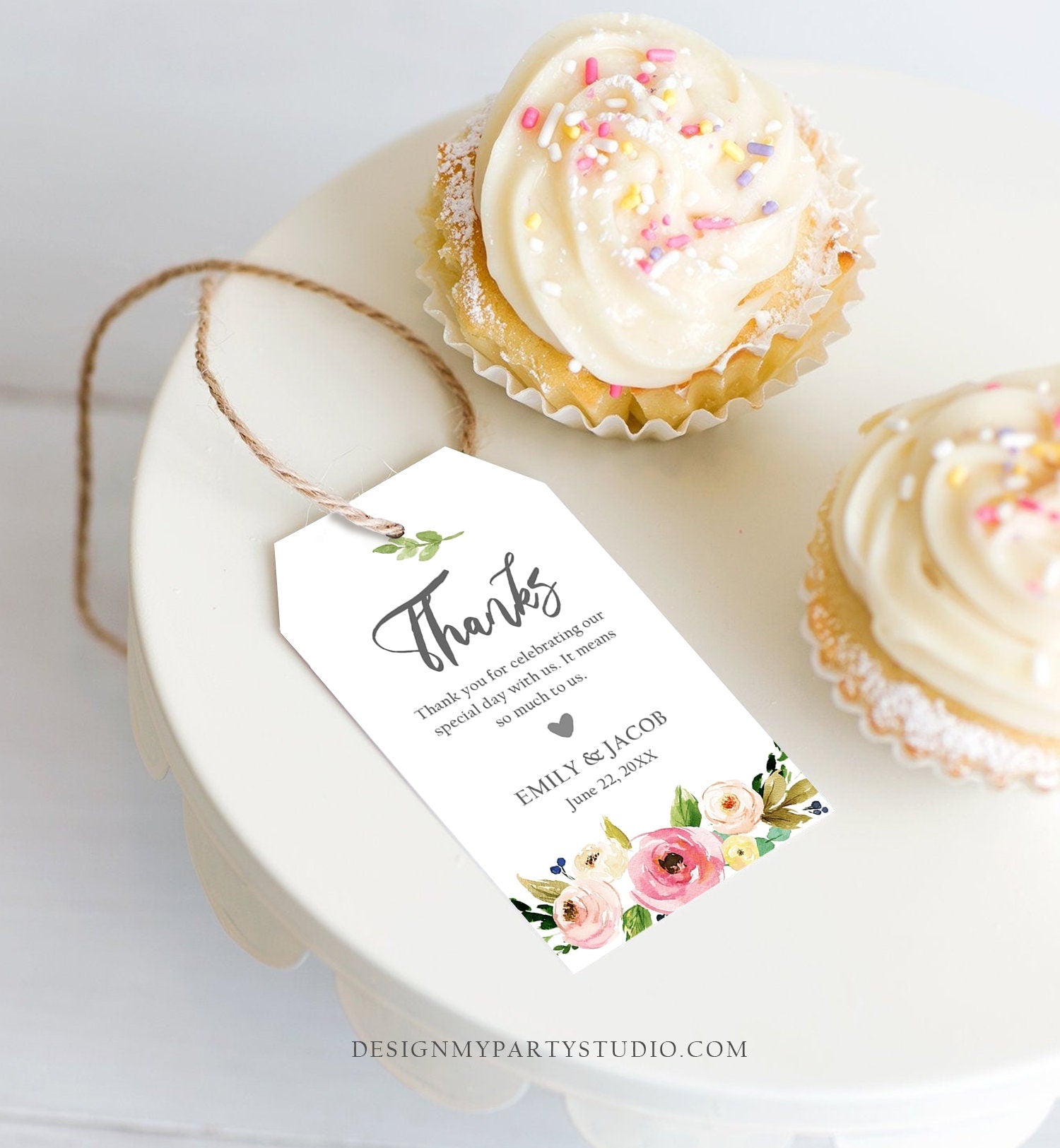 Editable Floral Thank You Tags Wedding Favor Tags Pink Flowers Bridal Shower Foliage Greenery Boho Bohemian Corjl Template Printable 0166
