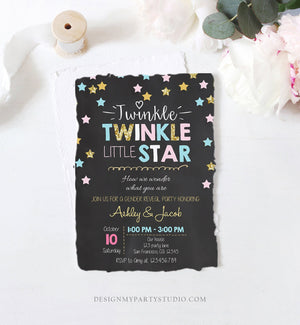 Editable Twinkle Little Star Gender Reveal Invitation Baby Shower Blue or Pink He or She Little Star Download Corjl Template Printable 0028
